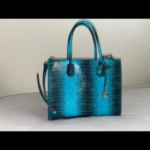 Michael Kors Studio Mercer Snake Medium/Large Blue Leather Tote